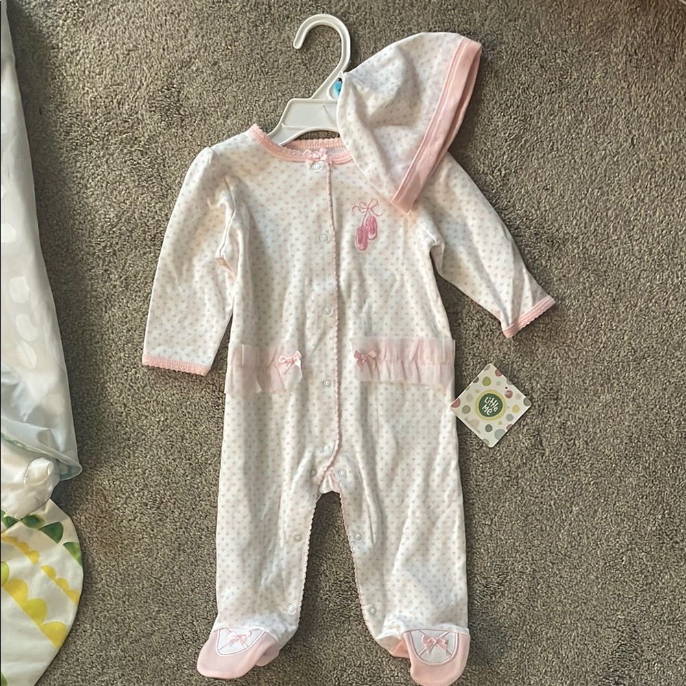 Little Me Pink and White Footed One Piece